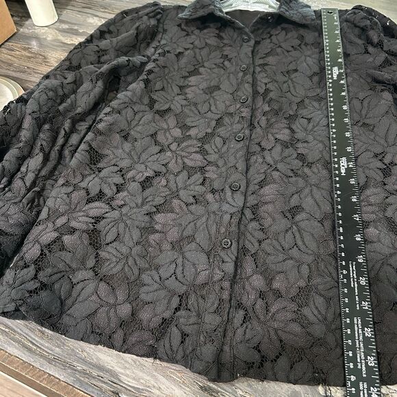 Petal And Pup Womens Top Small Floral Lined Dark Fairy Business Casual Sheer Slv - Picture 7 of 11